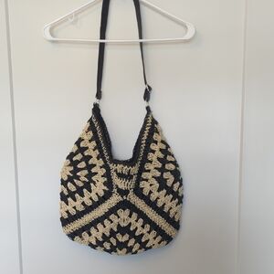 Brand New/ Never Used Stylish Black and Cream Crochet Shoulder Bag